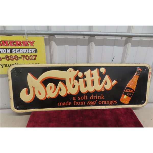 Nesbitt's Metal Tin Embossed Sign, 1950s, 12" x 36"