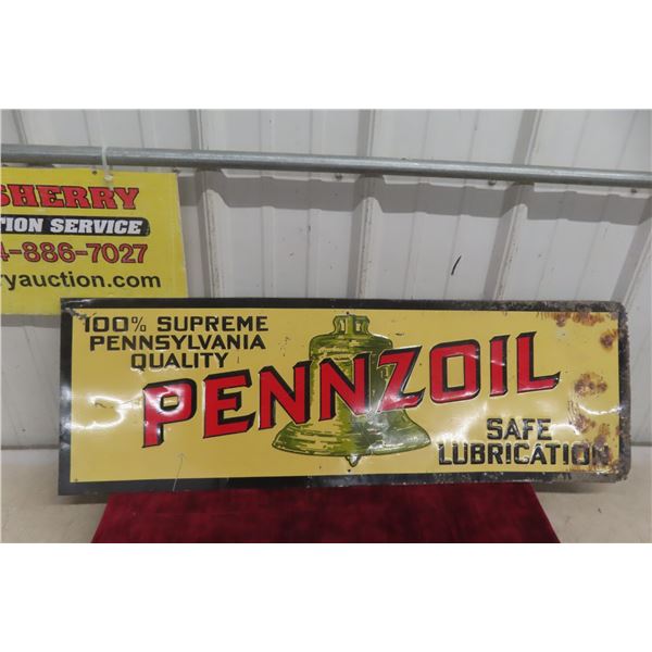 Pennzoil Metal Tin Embossed Sign, 1940s, 11 1/2" x 35 1/2"