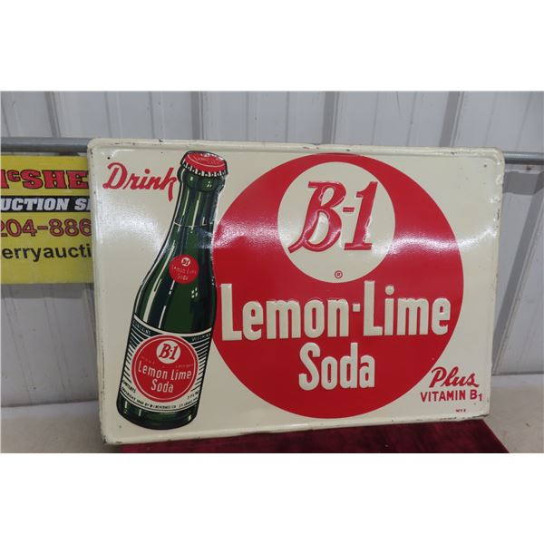 B-1 Lemon Lime Soda Metal Tin Embossed Sign, 1940s, 20" x 28"
