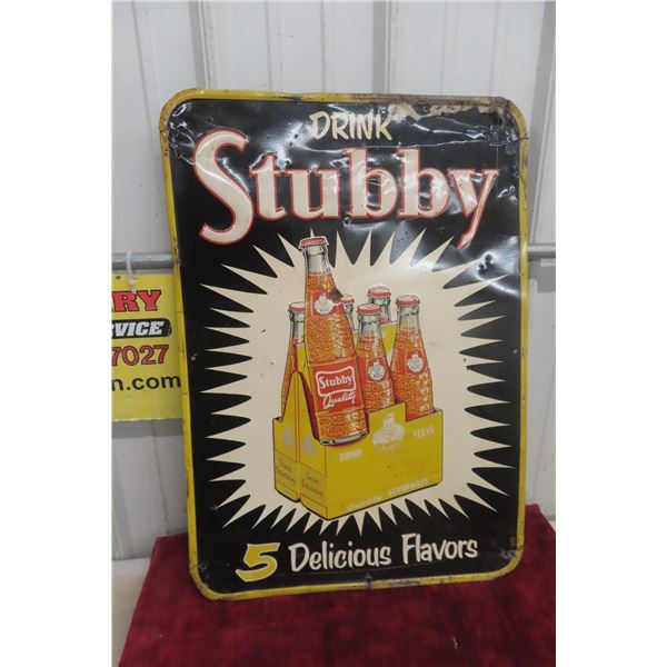 Drink Stubby 5 Delicious Flavors 6-Pack Sign, Metal Tin Embossed, 1940s Or 1950s, 19 1/2" x 29 1/2"