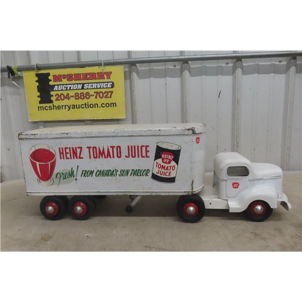 Otaco Minnitoy Heinz 57 Truck And Trailer, Pressed Steel, 1950s, 29" Long