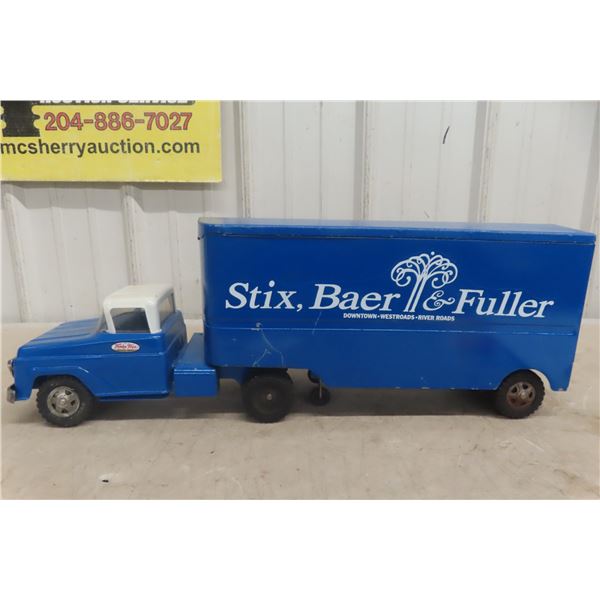Tonka Stix, Baer, Fuller Delivery Truck And Trailer, Pressed Steel, 1950s Or 1960s, 24" Long