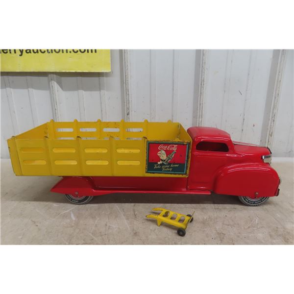 Marx Coca-Cola Pressed Steel Delivery Truck, 1940s Or 1950s, With Wooden Crate And Wheel Dolly, 20