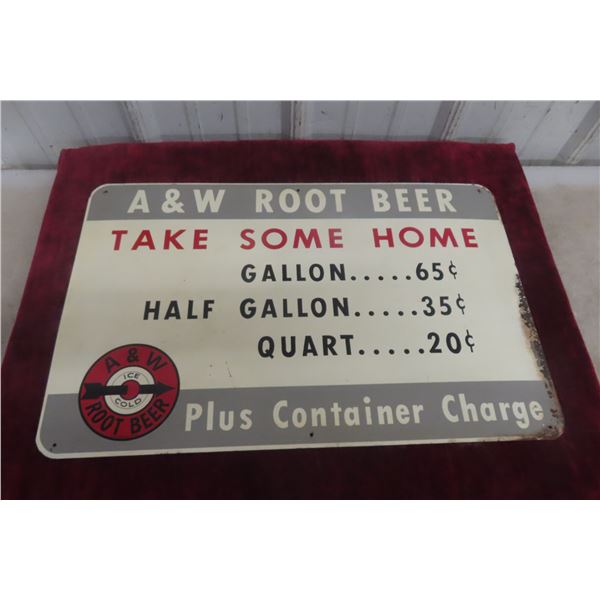 A&W Root Beer 'Take Some Home' Metal Price Sign, 1960s, 22" x 14"