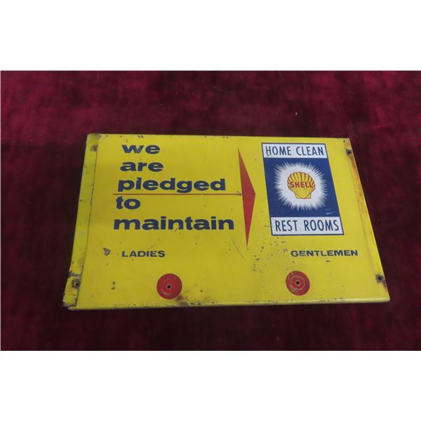 Shell Restroom Key Rack Sign, 2-Sided, Vintage 1960s Or 1970s, 8 1/2" x 13 1/2"