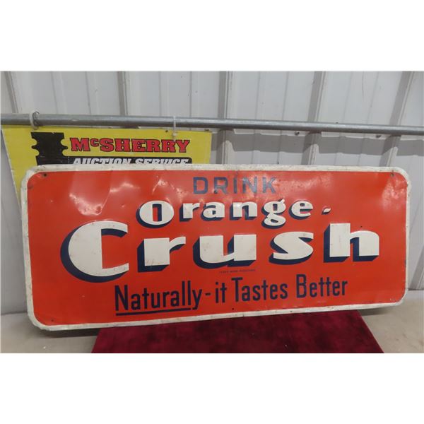 Orange Crush Metal Tin Embossed Sign, 1940, 39" x 15 1/2"