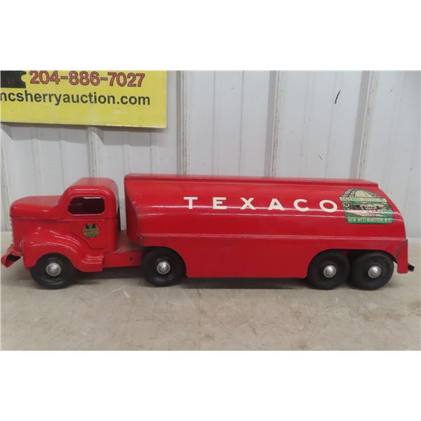 Otaco Minnitoy Texaco Tanker Truck And Trailer, 1950s, 29" Long, Associated With Gateway Motors New