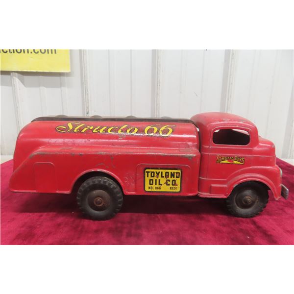 Structo 66 Pressed Steel Tanker Truck, 1950s, Toyland Oil Co. Wind-Up, 13" Long