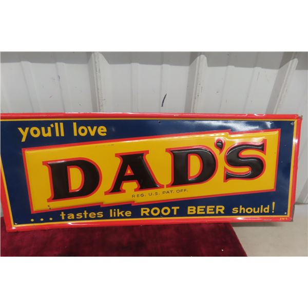 Dad's Root Beer Metal Tin Embossed Sign, 1940s Or 1950s, 12" x 31"