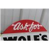 Image 2 : Wolf's Head Motor Oil Porcelain 2-Sided Flange Sign, 22" x 26" Vintage?