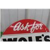 Image 8 : Wolf's Head Motor Oil Porcelain 2-Sided Flange Sign, 22" x 26" Vintage?