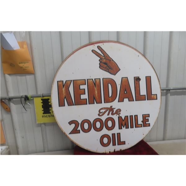 Kendall 2000 Mile Oil Metal 2-Sided Sign, 1950, 36" Diameter
