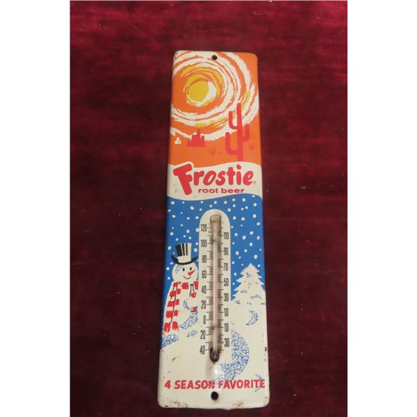 Frostie Root Beer Metal Thermometer With Bulb, 1960, 3" x 11 1/2" Multi Color, Great Graphics!