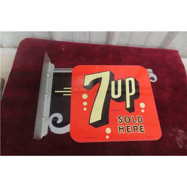 7UP Metal 2-Sided Flange Sign, 1940s, 15" x 10 1/2"
