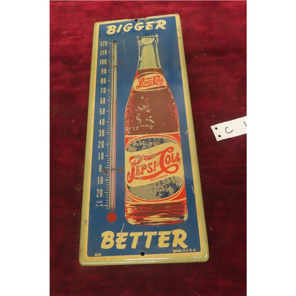 Pepsi-Cola Metal Thermometer With Bulb, 1940s–50s, 6" x 15"