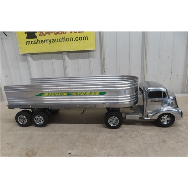 Smith-Miller Silver Streak Toy Semi Truck & Trailer Pressed Steel, 1940s–50s, 23"