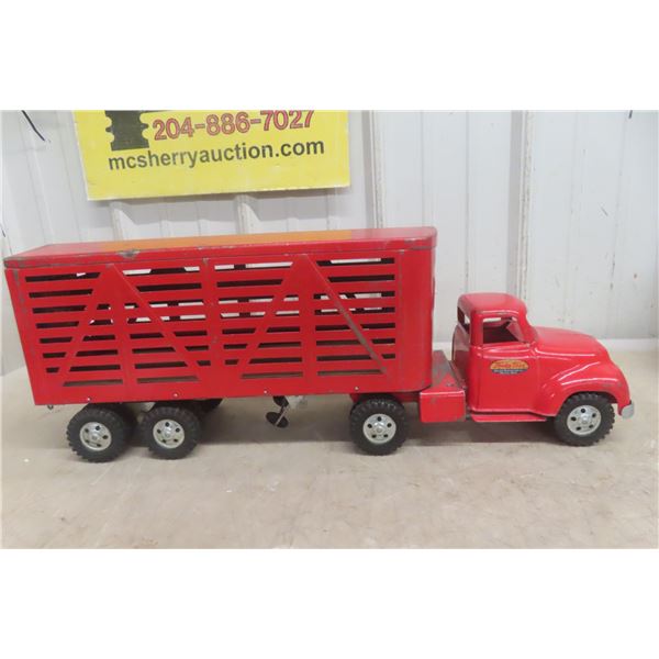 Tonka Livestock Semi Truck & Trailer Pressed Steel, 1950s, 23 1/2"