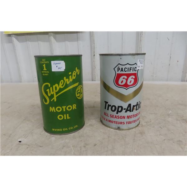 2 Quart Oil Cans: Pacific 66 Trop-Artic (W/Product) & Superior
