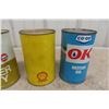 Image 2 : 6 Quart Full Oil Cans: Coop, Shell, Kendall, Quaker State