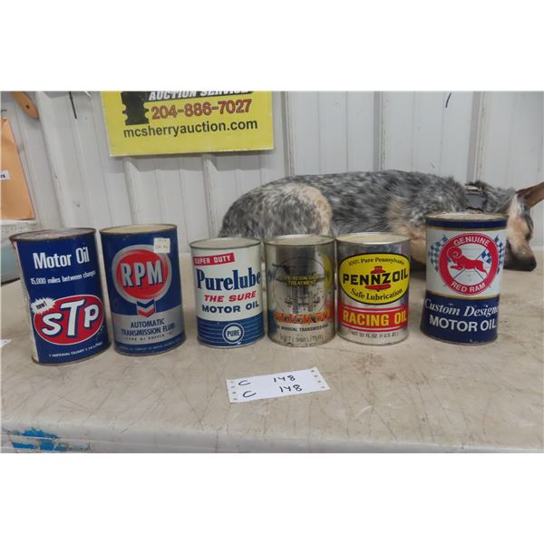 6 Quart Full Oil Cans: Red Ram, Pennzoil, Sico, RPM, STP