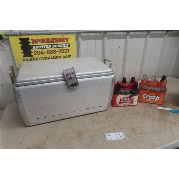 Pepsi-Cola Aluminum Cooler, 1950s Airstream Design With Bottle Opener & 6-Pack Bottles