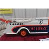Image 9 : Buddy L Firestone Tire Service Pressed Steel Wrecker Truck 1953 Professionally Restored 24"