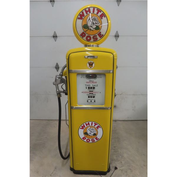 Gilbarco Calco-Meter Gas Pump White Rose 1940s Or 1950s With Reproduction Globe - Professionally Re