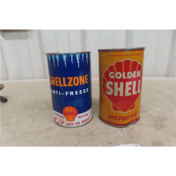 Two Shell Quart Cans Double Shell Motor Oil And Shellzone Antifreeze With Product
