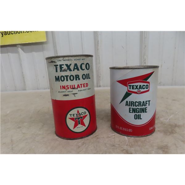Two Texaco Quart Cans Texaco Motor Oil And Aircraft Engine Oil With Product