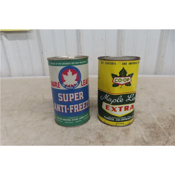 Two Maple Leaf Quart Cans Super Antifreeze And Oil Extractor With Product