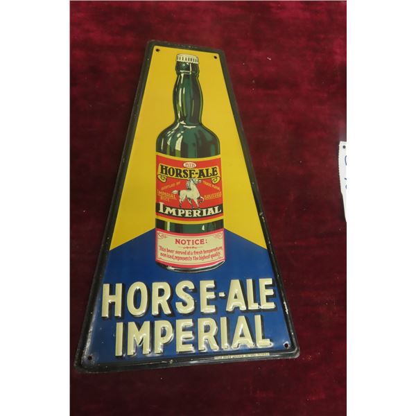 Horse Ale Imperial Metal Tin Embossed Sign, 1930s, 13 1/2" Up to 8"
