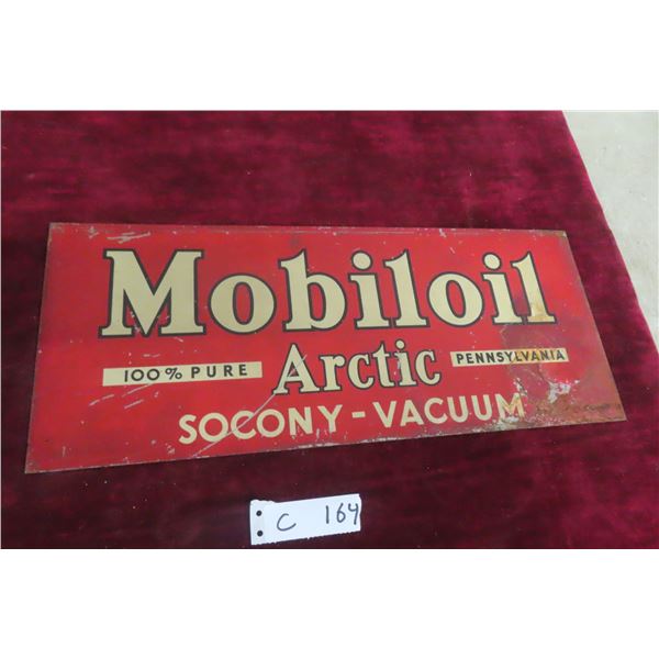 Mobiloil Arctic Socony-Vacuum Metal Sign, 1950s, 7 1/4" x 18"
