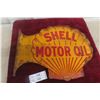 Image 1 : Shell Motor Oil Die-Cut Clamshell Shape Metal Flange 2-Sided, 1930s, 21 1/2" x 17 1/2"