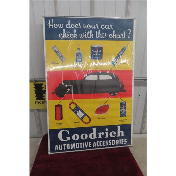 Goodrich Automotive Accessories Cardboard Sign, Vintage, 23 1/2" x 35 1/2"