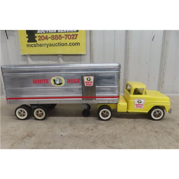 Tonka White Rose Truck & Trailer Pressed Steel & Aluminum, 1960s, 26" Professionally Restored
