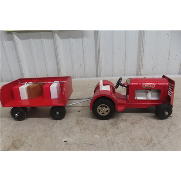 Tonka Airport Service Set Pressed Steel Tractor Tug & Luggage Wagon, 1960s, 17 1/2"