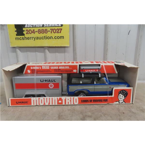 NyLint U-Haul Mover Trio Toy Set 4158 Blue Chevy Blazer With Boat & Trailer, 1970s, 22"