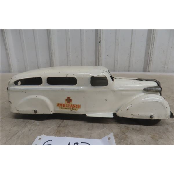 Wyandotte Pressed Steel Ambulance, 1930s, Wooden Wheels, 11"