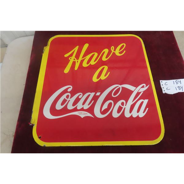 1941 Have a Coca-Cola Porcelain 2-Sided Flange, 19" x 17 1/2"