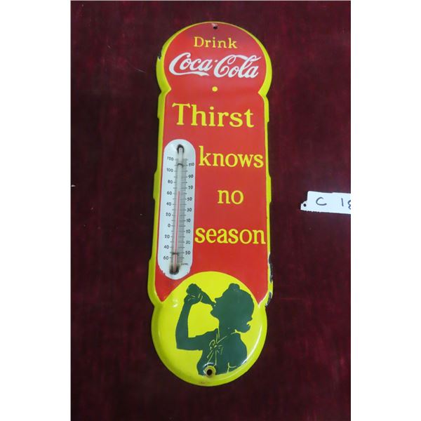 Coca-Cola 'Thirst Knows No Season' Porcelain Thermometer, 1940s