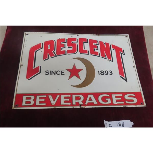 Crescent Metal Tin Embossed Beverage Sign, 1950s, 13 1/2" x 19 1/2"