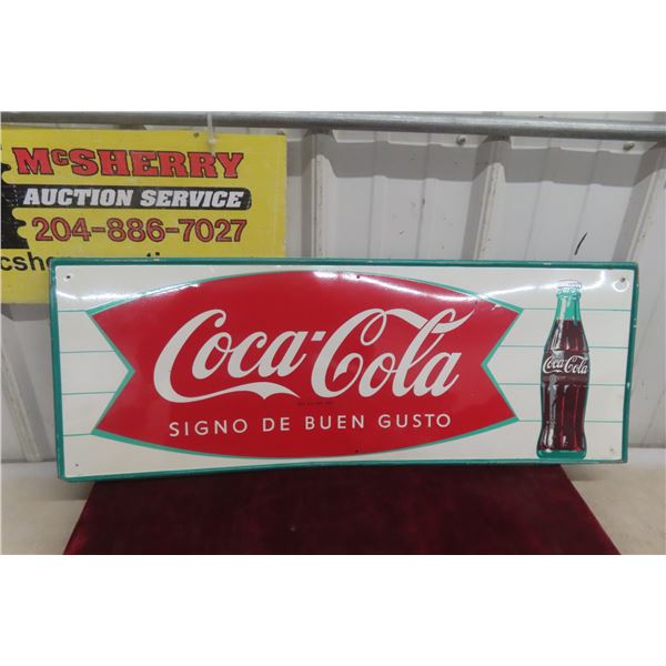 Coca-Cola Metal Tin Sign, French Graphic, 1950s–60s, 31 1/2" x 11 1/2"
