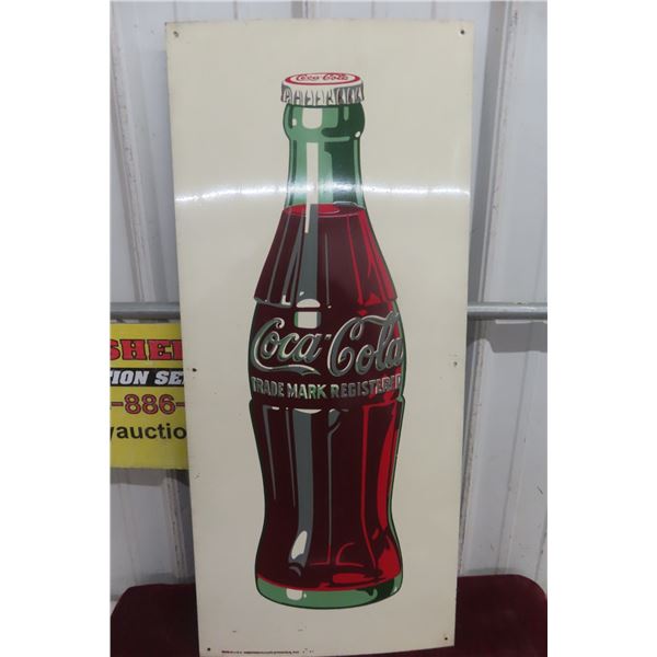 Coca-Cola Metal Tin Bottle Graphic Sign, 1947, 14" x 32"
