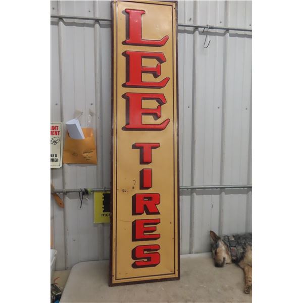 Lee Tires Metal Embossed Vertical Sign 1940s Or 1950s 18" x 72"