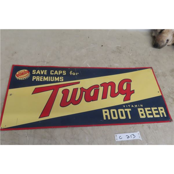 Twang Root Beer Metal Tin Embossed Sign 1940s Or 1950s 11 1/2" x 27 1/2"