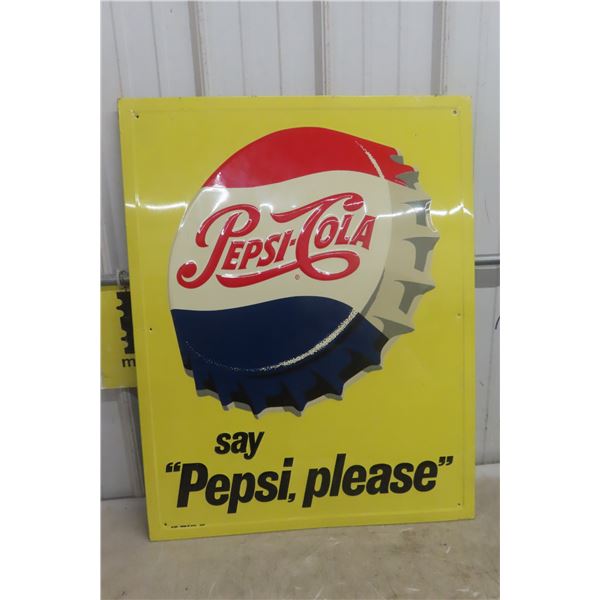 Pepsi-Cola Metal Tin Embossed Sign 1964 26 1/2" x 34"