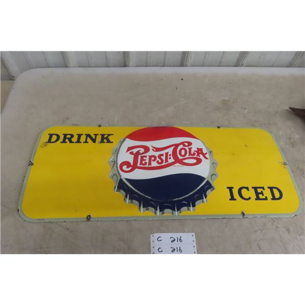 Pepsi-Cola Drink Iced Porcelain Kick Plate Sign 1951 12" x 29"