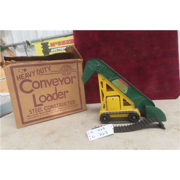Marx Lumar Pressed Steel Toy Conveyor 1950s 12" Long 12" High With Box