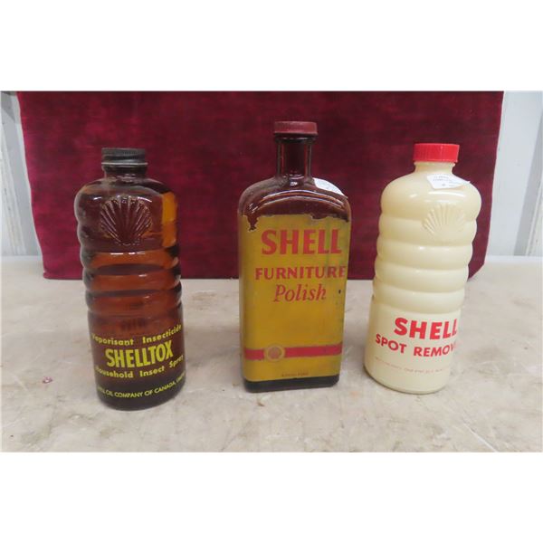 Three Shell Pint Bottles 1930s Furniture Polish Spot Remover And Insect Spray