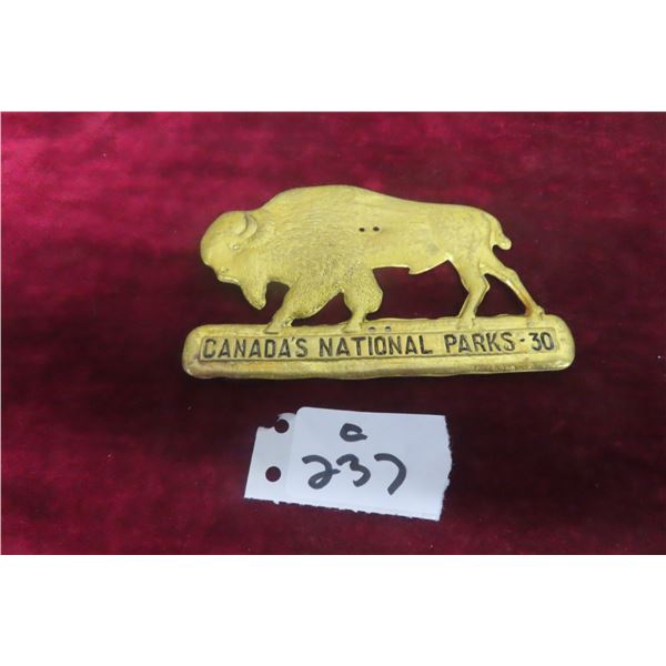 1930 Canada National Parks Buffalo Grill Badge Brass 4 1/2" x 3"